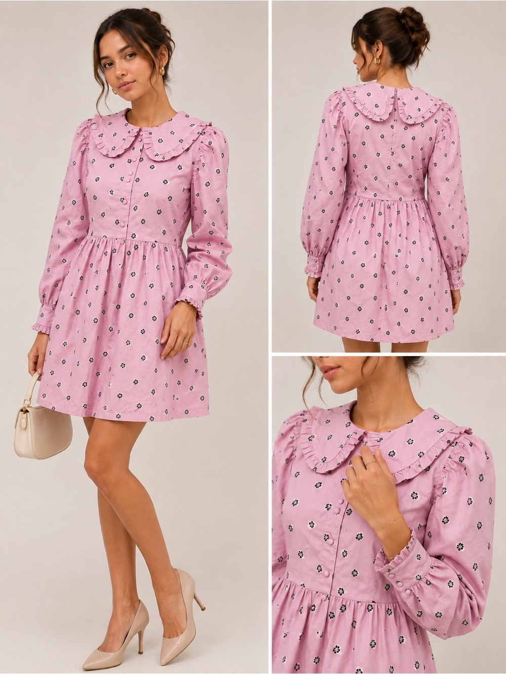 Glamorous Pink Printed Peter Pan Collar Mini Dress